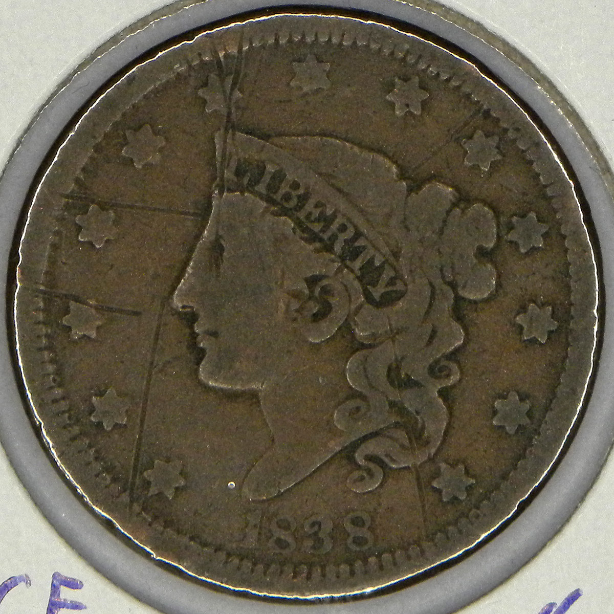 1838 Large Cent (obverse)