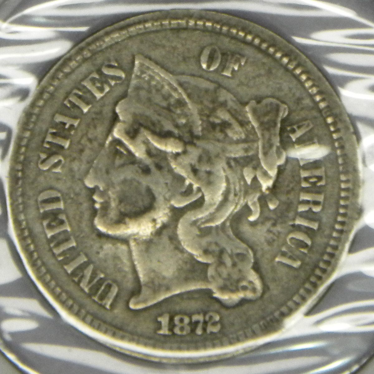 1872 3-cent nickel coin (obverse)
