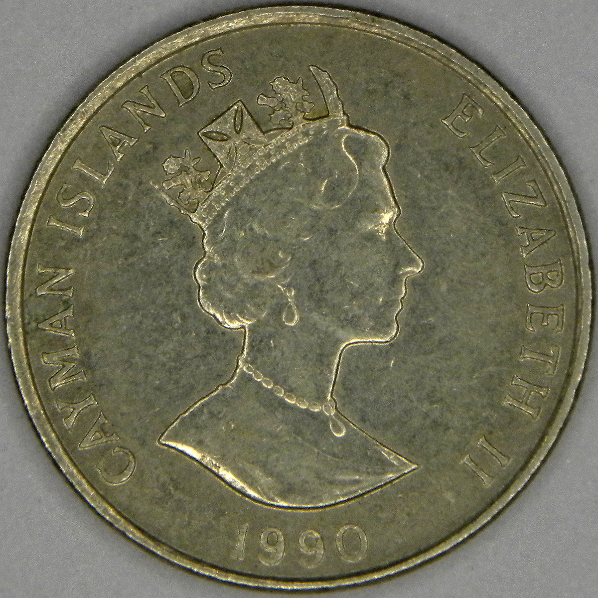 1990 Cayman Islands 25 cent coin (obverse)