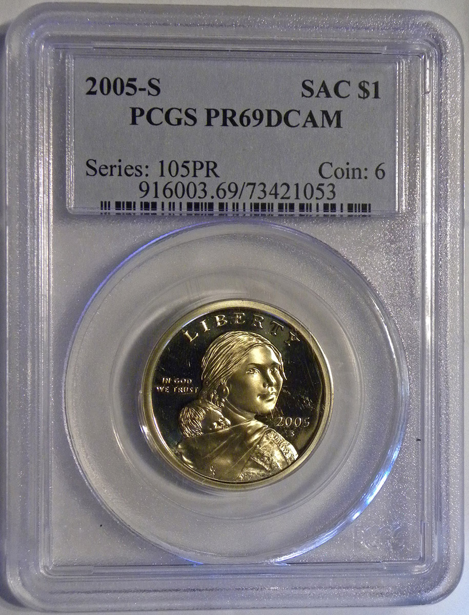 2005-S proof Sacagawea Dollar (obverse slab)
