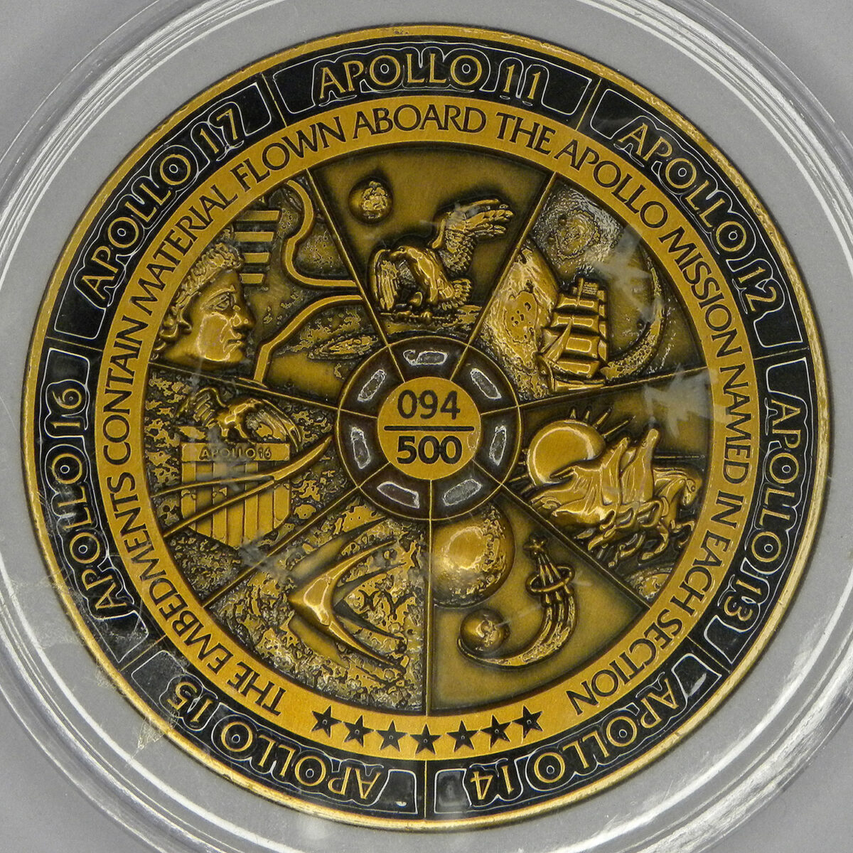 Apollo Missions medal with flown material (obverse)
