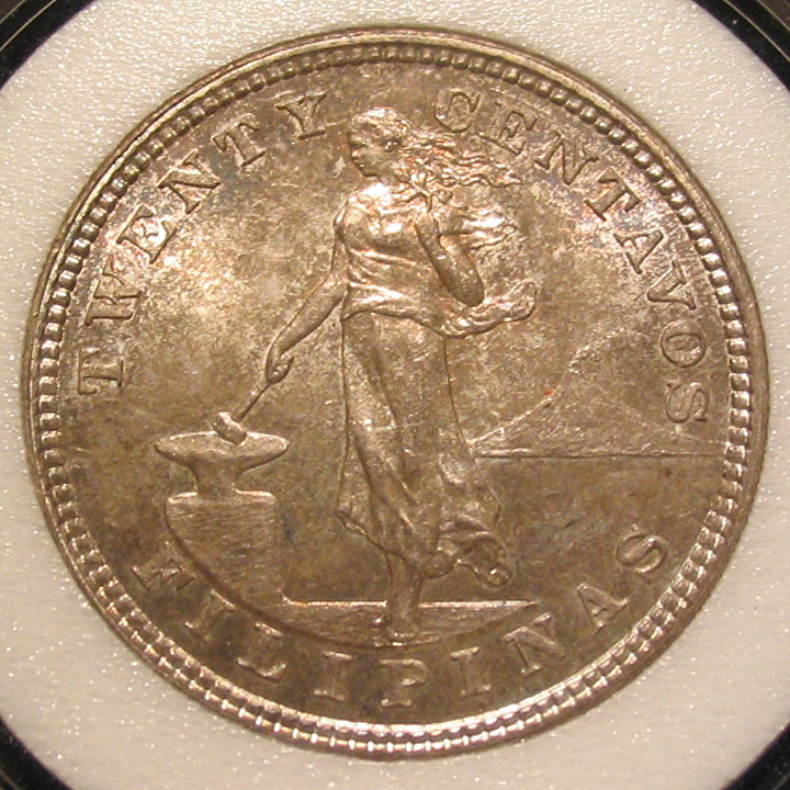 Philippines 1904-S 20 centavos (obverse)