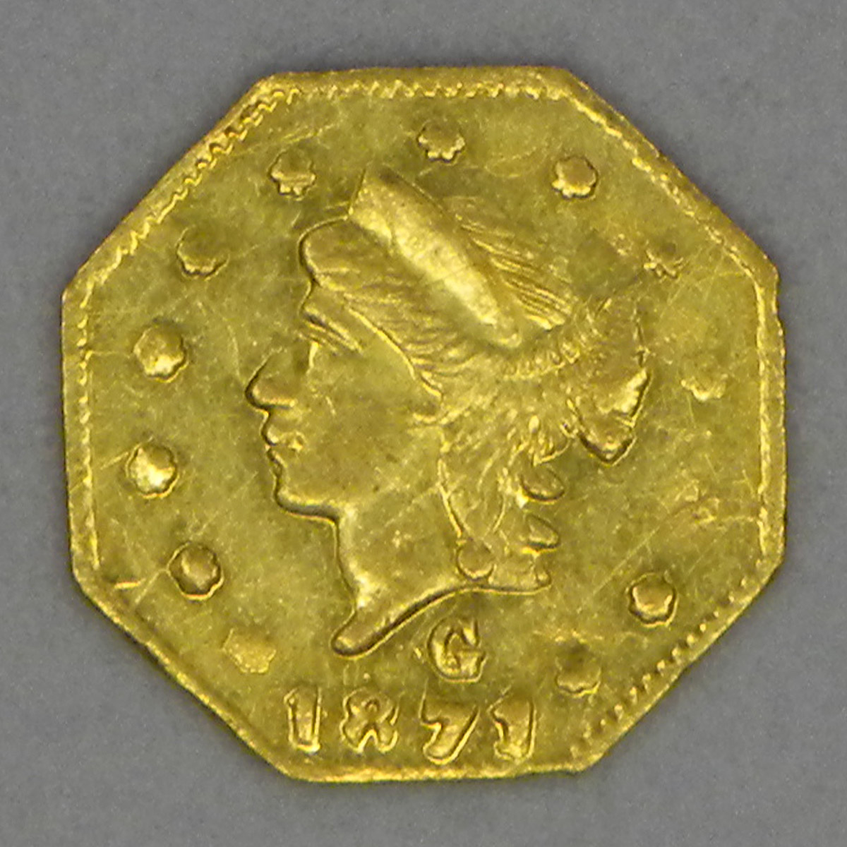 1871 California Gold 1/4 Dollar (obverse)