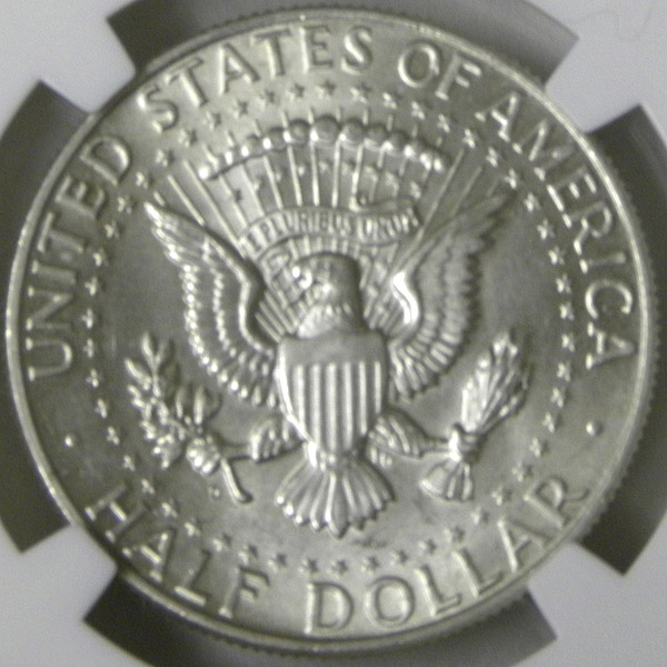 1964 Kennedy Half, with Obverse Lamination mint error (reverse).