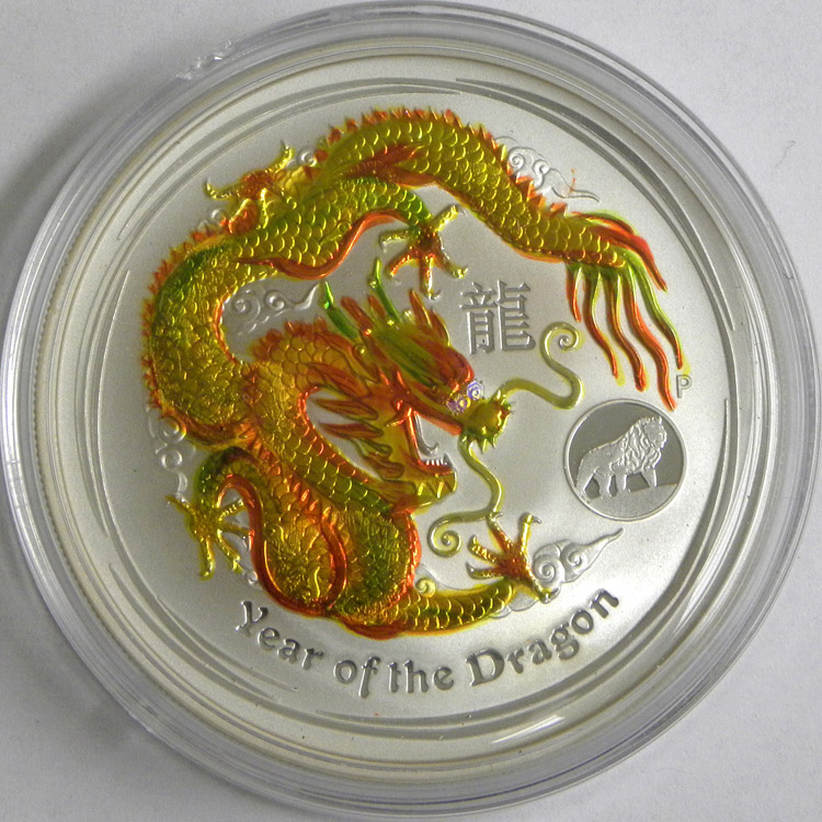 2012 Australian "Year of the Dragon" one-ounce silver coin,