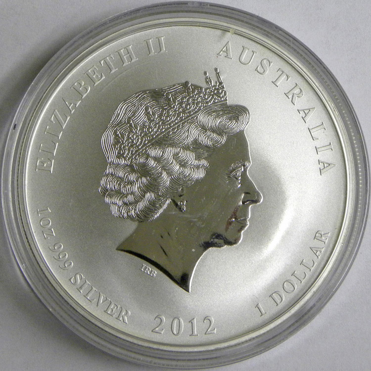 2012 Australian one-ounce silver coin (obverse with the Queen),