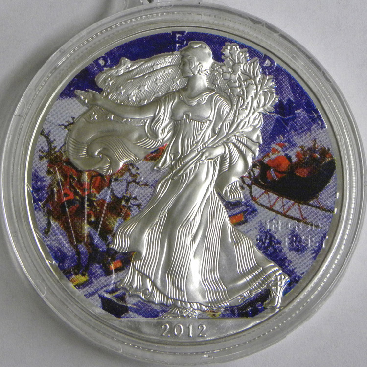 2012 U.S. Silver Eagle colorized with Christmas design.