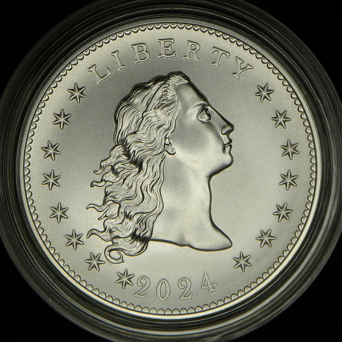 2024 U.S. Mint Flowing Hair Dollar (obverse)