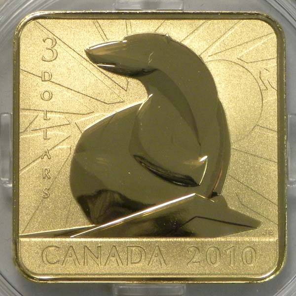 2010 Polar Bear 3 dollars coin from Canada (obverse).