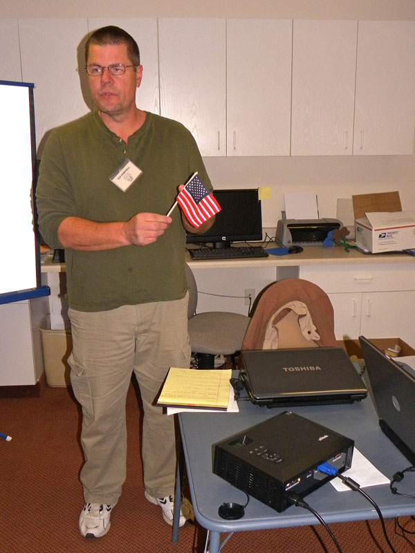 Ted displays the flag at coin club November 2010 meeting.