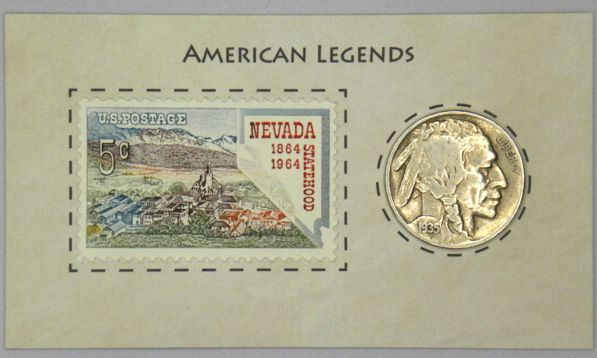 Buffalo Nickel & Nevada stamp souvenir (front)